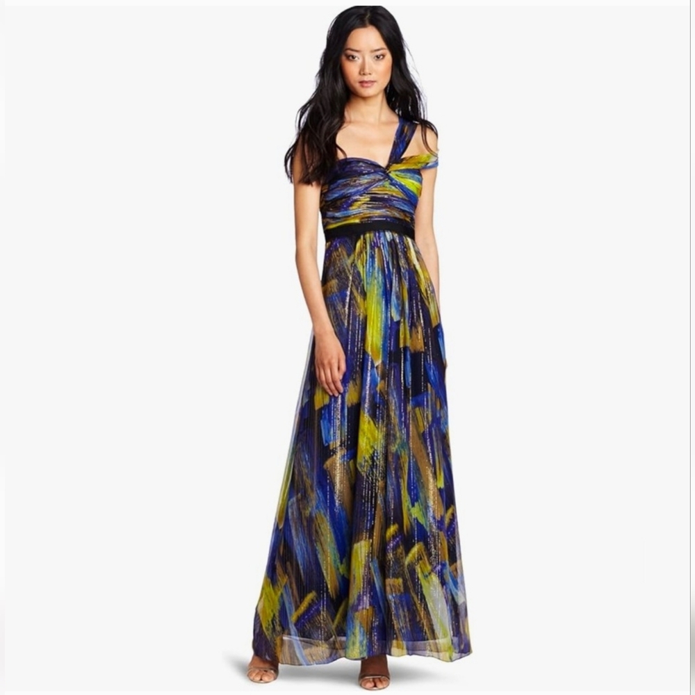 BCBGMaxAzria Silk Metallic Inga Maxi Dress NWOT - Picture 1 of 7